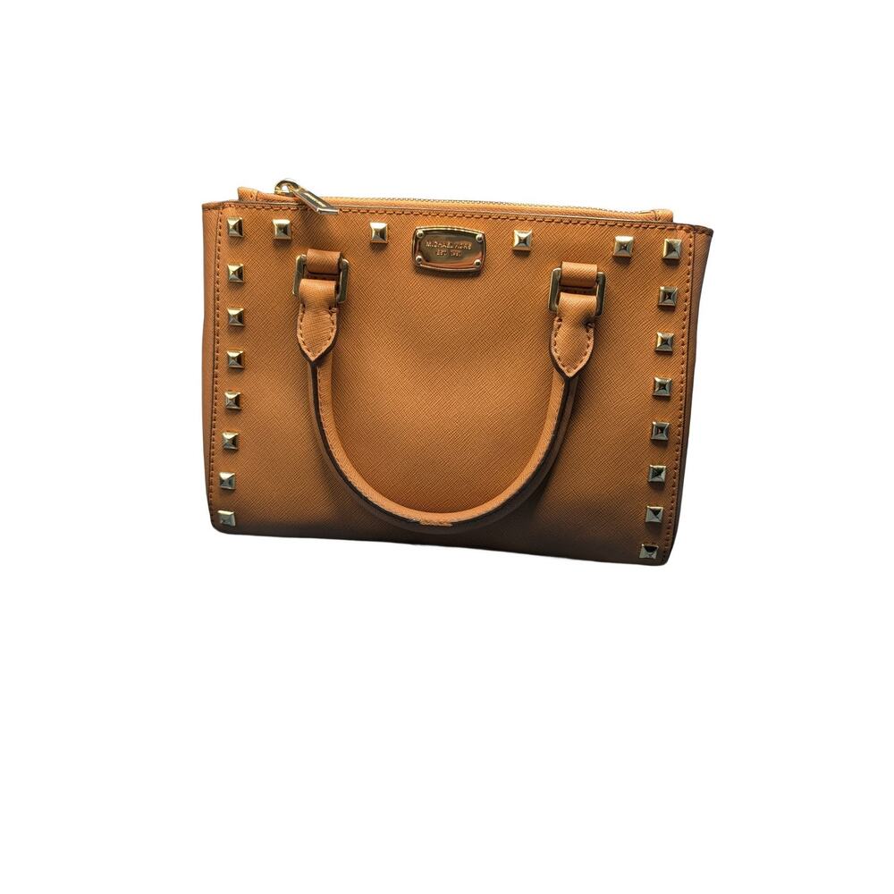 Michael Kors Kellen Satchel In Brown PVC & Leather Accents-Golden Hardware